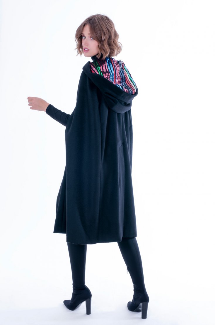 PHAIDRA - Black cape with sequined hood